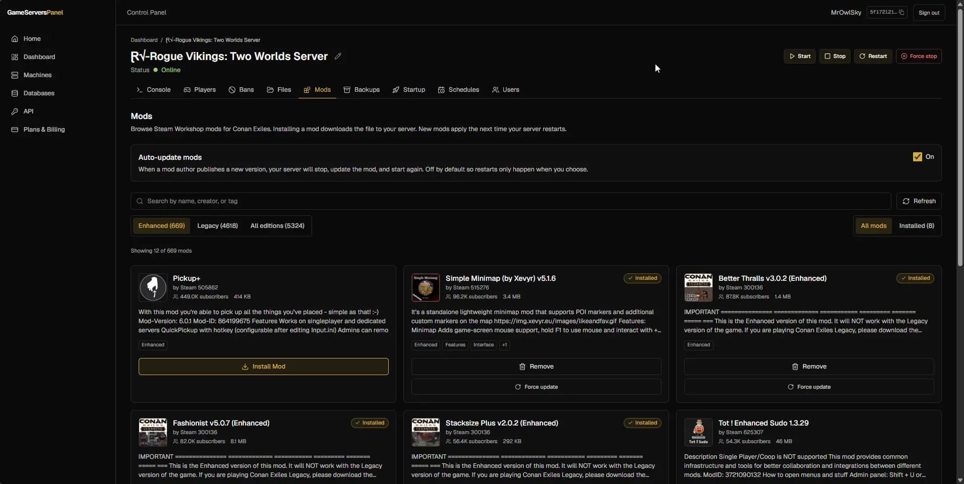 One-click mod and addon installation browser inside GameServersPanel