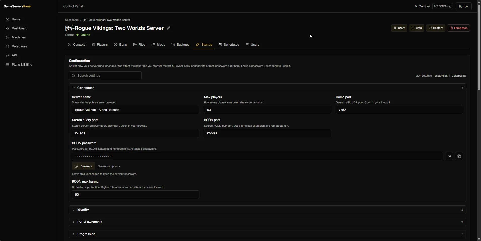 Startup settings editor changing launch parameters without RDP or SSH